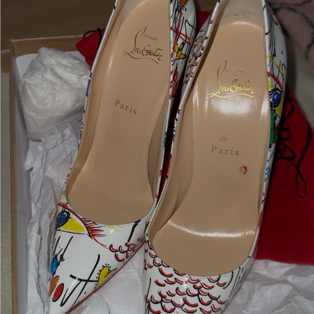 Christian Louboutin Artistic White and Red Heels